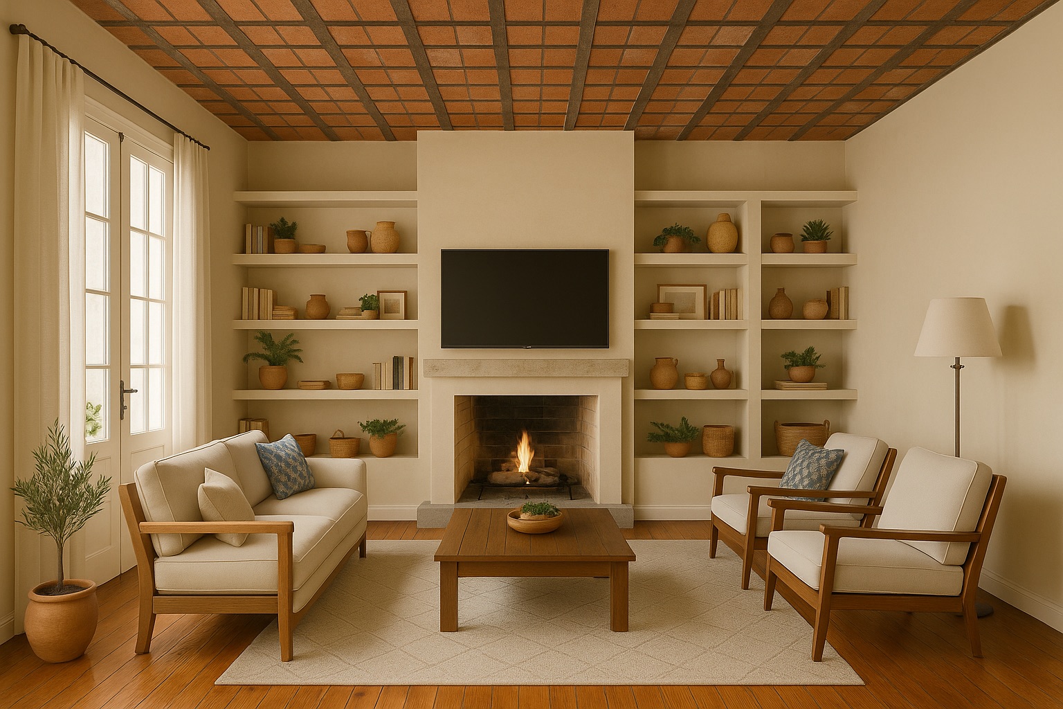 Living space with fireplace